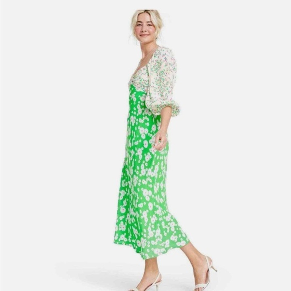 RIXO for Target Green Daisy Long Sleeve Swing Dress